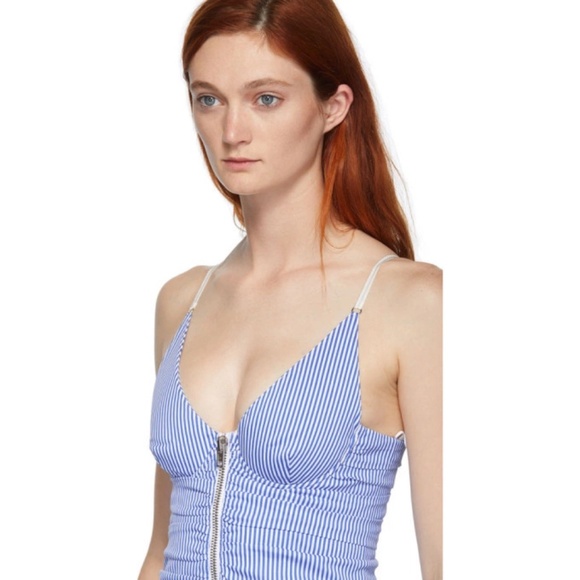 Alexander Wang ASO Dua Lipa Blue and White Ruched Zipper Tank Top - Picture 6 of 9
